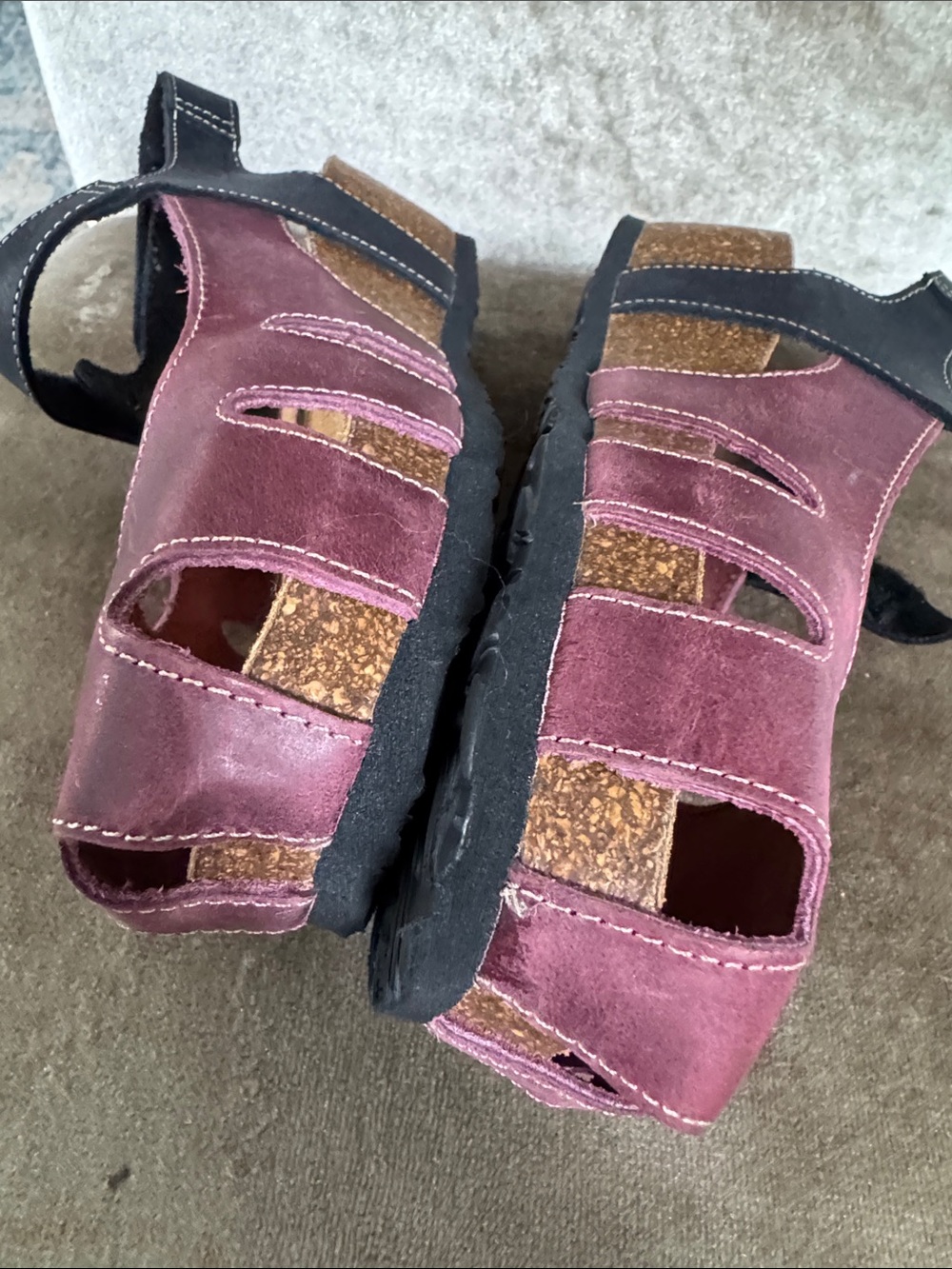 NWOT Amy Closed-Toe Leather Sandal in Burdeos Black Plakton - Picture 5 of 7